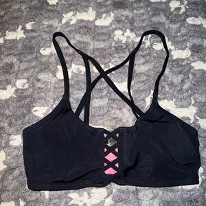 PINK Victoria's Secret Black and Pink Crisscross Bikini Top